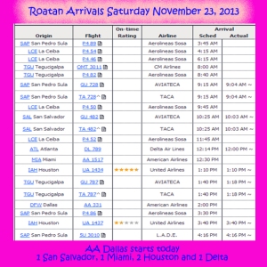 Roatan Arrivals Saturday November 23 2013 -- American Airlines starts Dallas 